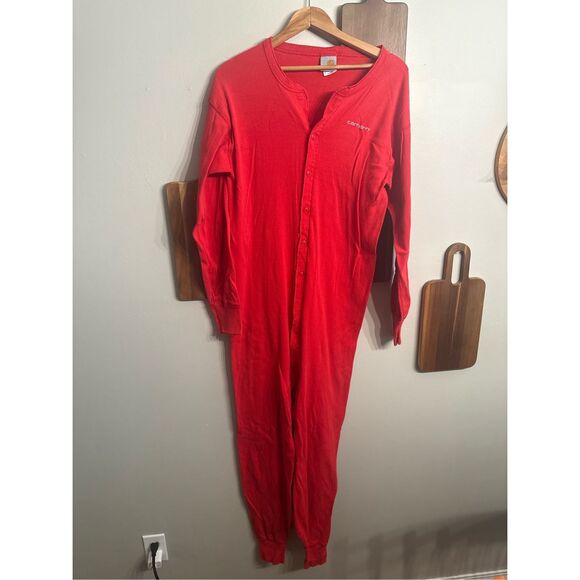 Carhartt Red Cotton Union Suit Long Johns Thermal Drop Bottom One Piece Size XL - Picture 1 of 8